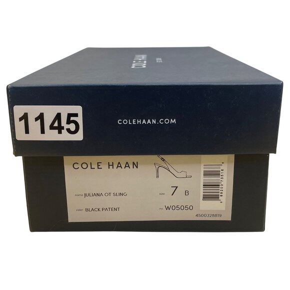 Cole Haan Womens Black Patent Leather Peep-Toe Juliana Slingback Heels Size 7B - Picture 10 of 11